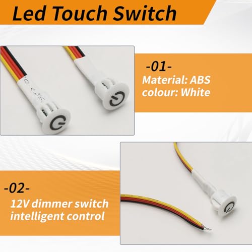 Vjsujehgy 2 StüCk Touch Dimmer Schalter DC3,7 V 5 V 12 V Stufenloser Dimmschaltersensor für LED Licht, Wohnmobil, Schrank, Kleiderschrank und Streifen von Vjsujehgy