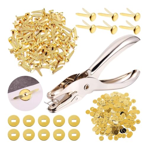 Vjsujehgy 300 Stück 3/4 Messing-Papierverschlüsse, Papier-Brads und 300 Stück Plattierte Messing-Unterlegscheiben mit Locher, Gold, 20 Mm, Einfach zu Verwenden von Vjsujehgy