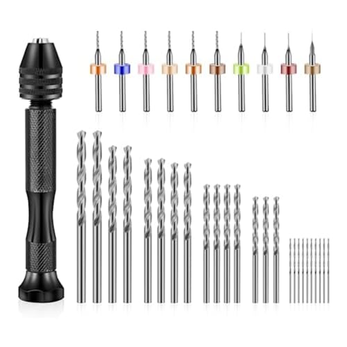 Vjsujehgy 36-Teiliges Handbohrer-Set, Pin Vise Handbohrer MiniMicro Bohrer für Harz Polymer ClayCraft Modell Schmuckherstellung Silber+Schwarz von Vjsujehgy