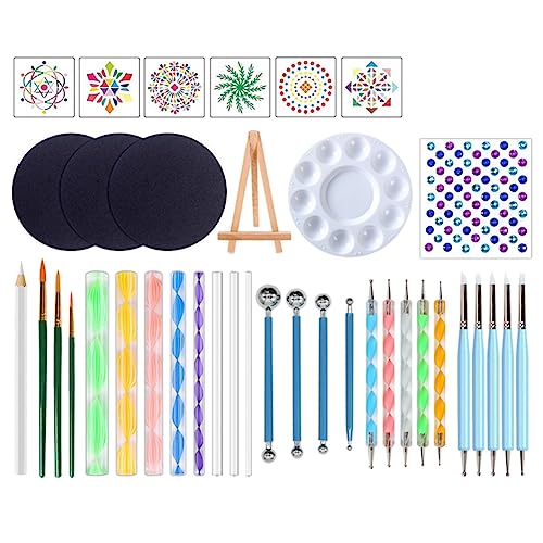 Vjsujehgy 38-Teiliges Mandala-Dotting-Tools-Malset-Set – Punktfarben-Schablonen-Werkzeugset, Kunsthandwerkszubehör-Set, Tablett, Pinsel, Stift von Vjsujehgy