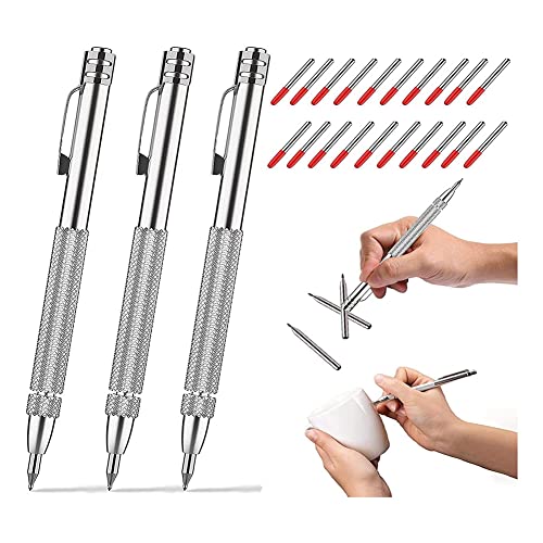 Vjsujehgy 3er-Pack Wolframkarbid-Anreißer Metall-Wolframkarbid-Anreißer Anreißwerkzeug mit Magnet, mit 20 Ersatzmarkierungsspitzen für Glas/Keramik/Gehärteter Stahl von Vjsujehgy
