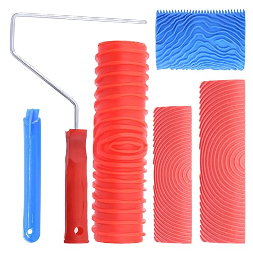 Vjsujehgy 4-Teiliges Holzmaserungs-Malwerkzeug-Set, M21 MS16 Maserungsmuster-Rolle mit, Für DIY-BodenmöBel zu Hause von Vjsujehgy