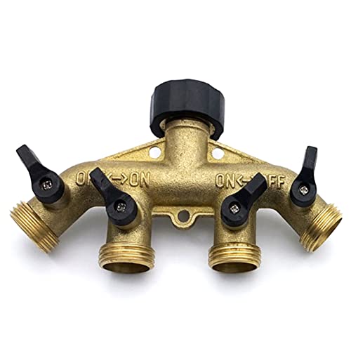 Vjsujehgy 4-Wege-Messingschlauchverteiler, 3/4-Messingschlauch-Wasserhahn-Verteiler, Gartenschlauchverbinder, Wasserhahn-Splitter, Massives Messing-Gelb von Vjsujehgy