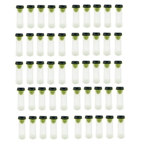 Vjsujehgy 50 Stück Bienenkönigin-Schutzhülle Aus Kunststoff, Bienenzucht-Königin-Becher-Set, Bienenkönigin-Rollkäfig, Rückseite, Getränkehalter, Bienenzucht-Werkzeuge. von Vjsujehgy