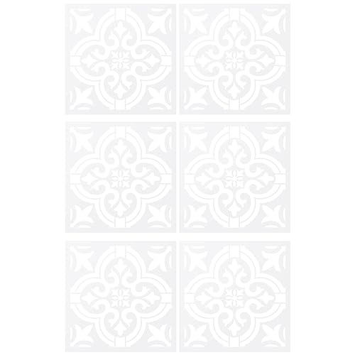 Vjsujehgy 6 StüCk DIY Malerei 30X30Cm Vintage Blumen Muster Schablonen Vorlage für Fliesen Wand Boden MöBel Malerei Dekorativ von Vjsujehgy
