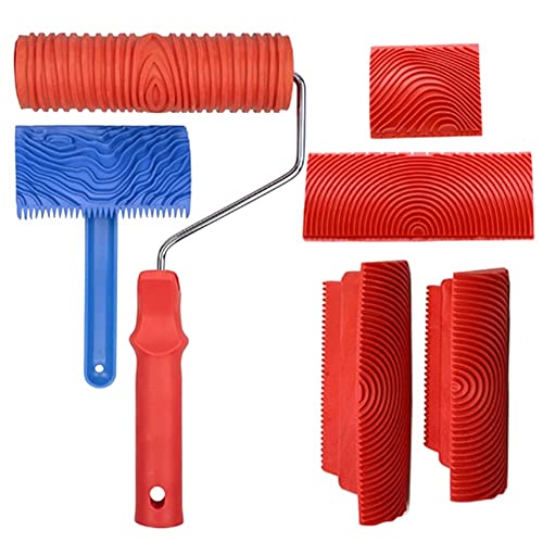 Vjsujehgy 6-Teiliges Tragbares Holzmaserungswerkzeug, Kunstfarbe, Rotes Holzmaserungswerkzeug, Maserungsgummi, Holzmaserungswerkzeug, Abzieher, Grundlagen Des Holzmaserungs-Sets von Vjsujehgy