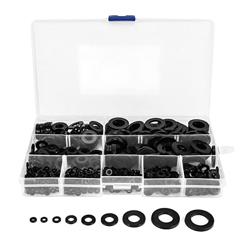 Vjsujehgy 600 StüCke Schwarz Nylon Unterlegscheibe Sortiment Kit für M2 M2,5 M3 M5 M6 M8 M10 Plain Reparatur Washer MöBel Dichtung Kit von Vjsujehgy