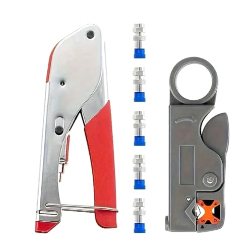 Vjsujehgy 7-Teiliges Crimpwerkzeug für Koaxialkabel, Koaxial-Kompressionswerkzeug-Set, Abisolierzange mit F RG6 RG59-Anschlüssen, Abisolierzange, Crimpzange Vjsujehgy 7-Teiliges Crimpwerkzeug für Koaxialkabel, Koaxial-Kompressionswerkzeug-Set, Abisolierzange mit F RG6 RG59-Anschlüssen, Abisolierzange, Crimpzange von Vjsujehgy