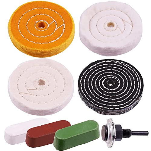 Vjsujehgy 8 StüCk 4 Polieren Scheiben Pad Denim mit 3 StüCk Polieren Pasten und 1/4 Bohrer Schaft für Tisch Schleifer von Vjsujehgy
