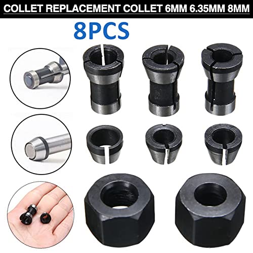 Vjsujehgy 8 StüCke HochpräZises Adapter Spannzangen Set 6 Mm / 6,35 Mm / 8 Mm Spannzangenfutter Gravur Trimmen Maschine Router FräSer Werkzeug von Vjsujehgy