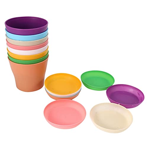 Vjsujehgy 8 Stueck 4 kleine Blumentoepfe Kunststoff Blumentoepfe Indoor Blumentoepfe fuer Buero Zuhause Schreibtisch mit Palette/Tabletts(blau,lila,gruen,beige,pink,orange,Aprikose) von Vjsujehgy