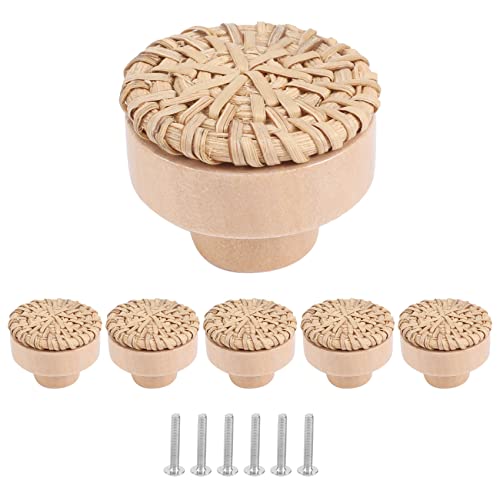 Vjsujehgy Boho Rattan Kommode KnäUfe Runde Schubladen KnäUfe Handgefertigt Aus Korbgeflecht und Schrauben für Boho MöBel KnäUfe 6 StüCk von Vjsujehgy