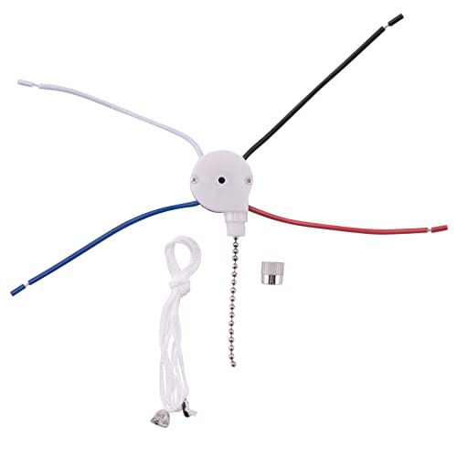 Vjsujehgy Deckenventilator-Schalter-Kit 3-Gang-4-Draht-Ventilatorschalter-ReißVerschluss-Geschwindigkeitssteuerschalter, ZE-208S-Zugdrahtschalter mit Seil Silber von Vjsujehgy