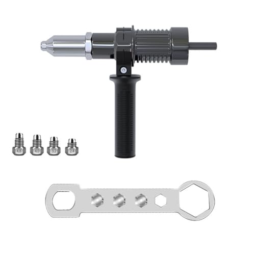 Vjsujehgy Elektrische Nietmaschinenadapter Elektrisches Nietpistolen-Set Nietwerkzeug Metall + Kunststoff mit 2,4/3,2/4,0/4,8 mm Durchmesser der Nietkopfbohrung und Griffschlüssel Nietwerkzeug. von Vjsujehgy