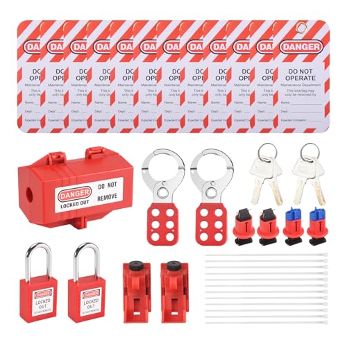 Vjsujehgy Elektrischer Leistungsschalter-Sperr-Tagout-Set-Satz, Sicherheits-Vorhängeschloss-Set, Stecker-Sperr-Tag-Station-Haspeln für Industrie, Automobil von Vjsujehgy