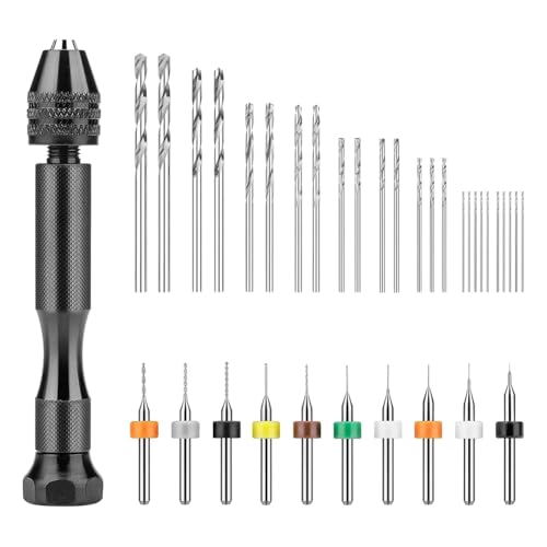 Vjsujehgy Handbohrer-Set, Stiftschraubstock-Handbohrer mit 10 PCB-Minibohrern und 25 Mikro-Spiralbohrern, für Harzpolymer von Vjsujehgy