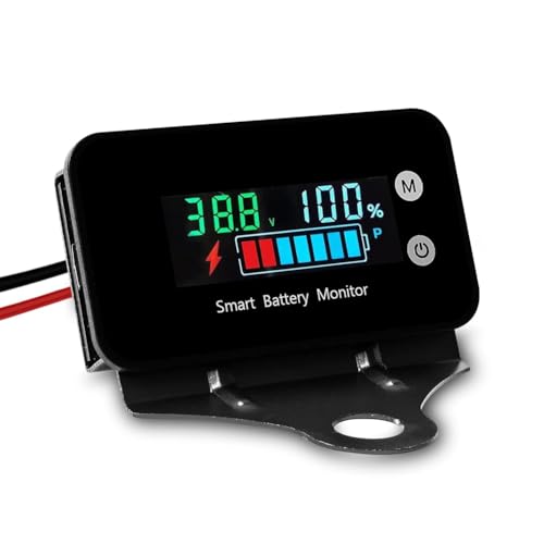 Vjsujehgy IPX7 Wasserdichter Batteriemonitor mit Halterung 7-100 V, Auto-, Motorrad-, Golfwagen-Batteriemessgerät, Summeralarm und Temperatur von Vjsujehgy