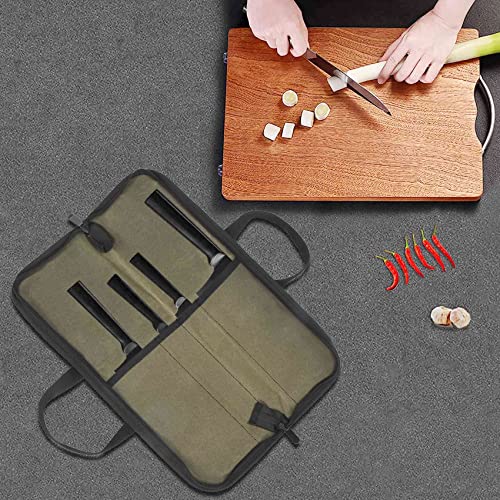 Vjsujehgy Messer Tasche (4 SteckpläTze), Messer Tasche Gewachst Segeltuch Roll Aufbewahrung Messer Tragen Tasche für MäNner & Frauen GrüN von Vjsujehgy