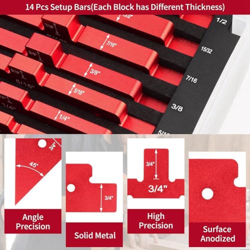 Vjsujehgy Router Tisch Setup Blöcke Holzbearbeitung, Messen Von Höhe, Tiefe und Messlehre Rot Präzisions-Setup-Stäbe für Router-Tische Säge von Vjsujehgy