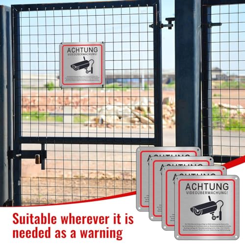 Vjsujehgy Schild "Videoüberwachung - Privateigentum", 15 X 15 Cm, Metall, Warnschild "Videoüberwachung", 4er-Pack von Vjsujehgy