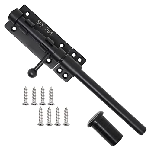 Vjsujehgy Schwerlast-Schieberiegel-Torriegel mit VorhäNgeschloss, Horizontaler Riegelriegel-Bodenriegel-Hardware und AbschließBar (Schwarz, 10) von Vjsujehgy