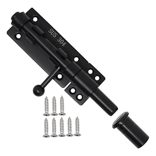 Vjsujehgy Schwerlast-Schieberiegel-Torriegel mit VorhäNgeschloss, Horizontaler Riegelriegel-Bodenriegel-Hardware und AbschließBar (Schwarz, 6) von Vjsujehgy