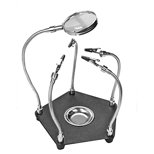 Vjsujehgy Tisch-Löthelfer-Hände, Schwarzer Löt-Hilfsclip, Metall-Löt-Hilfsclip mit Krokodilklemme, Lupe für Leiterplatten-Schweißreparatur, Lötstation, Drittes Handwerkzeug von Vjsujehgy