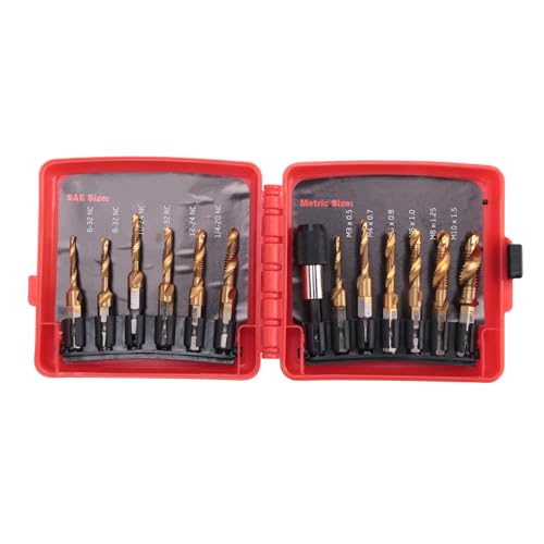 Vjsujehgy Titanfarbe Kombination Bohrer Bit Satz 13 StüCke SAE Und Metrischen Tap Bits Kit FüR Schrauben Gewinde Bohren Tapping Entgrat- von Vjsujehgy