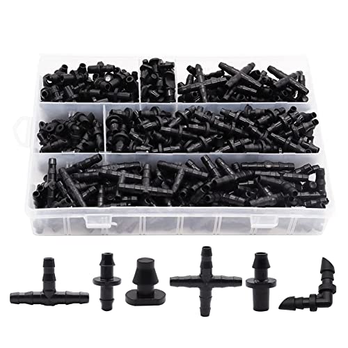 Vjsujehgy Tropfbewässerungs-Widerhaken-Verbindungsset, 4-Mm-Tropfbewässerungsanschlüsse, Schwarz, für Gemüsegarten, Rasen, Blumentopf von Vjsujehgy
