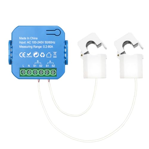 Vjsujehgy Tuya Smart 2-Wege-WiFi-Energiezähler, Bidirektional, 1/2 Kanal mit Klemme, App-Überwachung der Erzeugten und Verbrauchten Solarenergie, 2 CT, Einfache Installation, Einfach zu Bedienen von Vjsujehgy