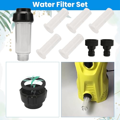 Vjsujehgy Wasserfilter Gartenschlauch 3/4 Wasservorfilter Wasserfilter Set mit 5 FiltereinsäTzen + 2 Schnelladapter von Vjsujehgy