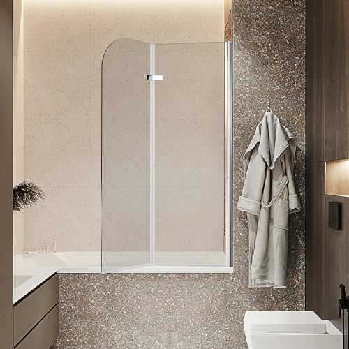 Vkechh 100x140cm Duschwand für Badewanne, 2-Teilig Faltbar Duschabtrennung badewanne,Badewannen duschwand mit 6mm EGS Sicherheitsglas,Badewannenaufsatz,Silber Transparent von Vkechh
