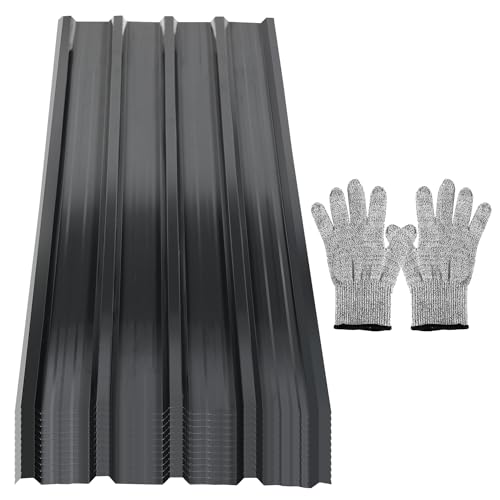 Vkechh 129cm x 46cm Trapezblech 12 Stück, Verzinkte Stahldachplatten 0,25 mm Stärke Wellblechplatten für Dach,Blechdach platten,7 m² Anthrazit dachblech von Vkechh