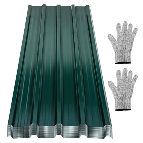 Vkechh 129cm x 46cm Trapezblech 12 Stück, Verzinkte Stahldachplatten 0,25 mm Stärke Wellblechplatten für Dach,Blechdach platten,7 m² Grün dachblech von Vkechh