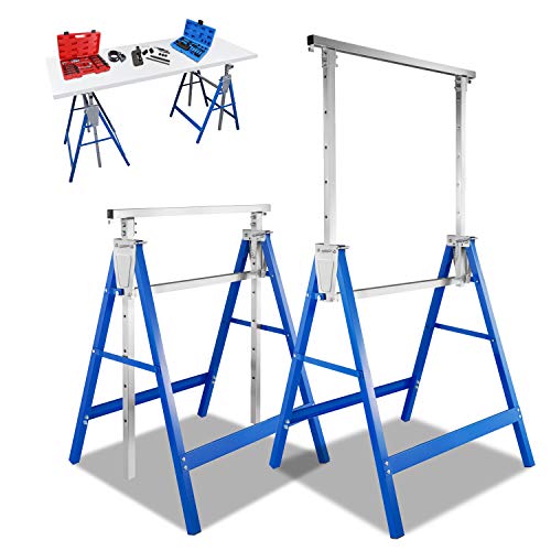 Vkechh 2er-Set Gerüstbock 200 kg - 7-fach höhenverstellbar 81-130 cm - klappbar Metall Klappbock Gerüstbock Arbeitsbock - Metallbock klappbar, Blau von Vkechh