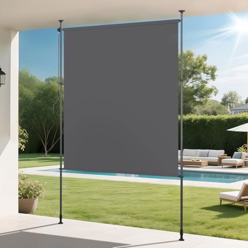 Vkechh Klemmmarkise Senkrechtmarkise Außen 200x270cm, Vertikalmarkise Balkon mit Handkurbel ohne Bohren, Balkon-Sichtschutz & Windschutz für Garten & Terrasse, Wasserfest Anthrazit von Vkechh