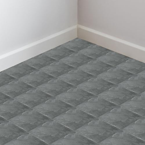Vkechh PVC Bodenbelag Selbstklebend Vinylboden Quadratisch vinyl bodenbelag selbstklebend rutschfest, wasserfest, schwer entflammbar 2 m²/22 Fliesen, Grau Marmor von Vkechh