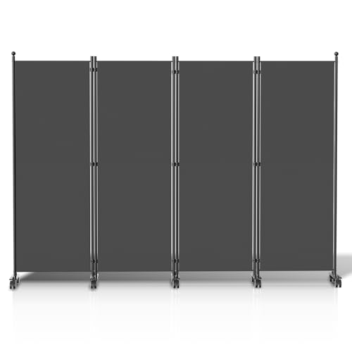 Vkechh Paravent Raumteiler auf Rollen, 228x181x30cm Trennwand Faltbar 4-teilig,Sichtschutzwand für Balkon Garten,Spanische Wand Sichtschutz Polyesterfaser,Paravent Einfache Installation（Anthrazit） von Vkechh