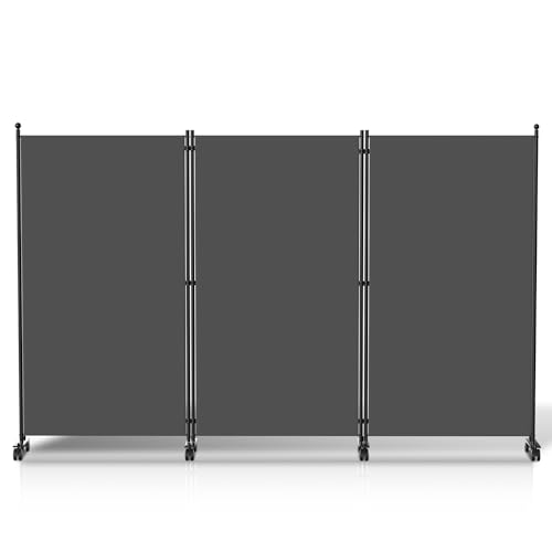 Vkechh Paravent Raumteiler auf Rollen, 263x181x30cm Trennwand Faltbar 3-teilig,Sichtschutzwand für Schlafzimmer,Trennwand Sichtschutz aus Polyesterfaser,Paravent Einfache Installation（Anthrazit） von Vkechh