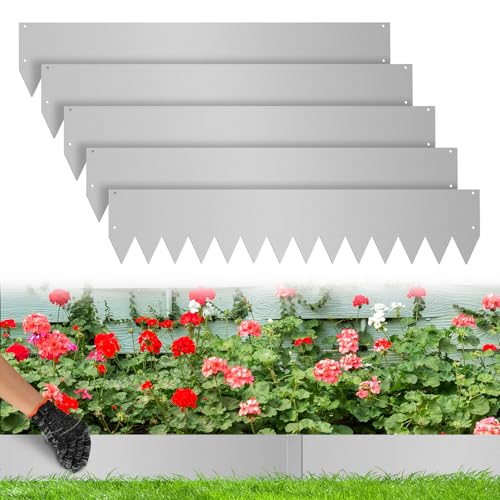 Vkechh Rasenkante Metall,Beeteinfassung Metall,mit Dornen für einfache Bodeninstallation 100x20cm Mähkante Palisade Gartenbeet, Grau Länge 20m - Höhe 20cm von Vkechh