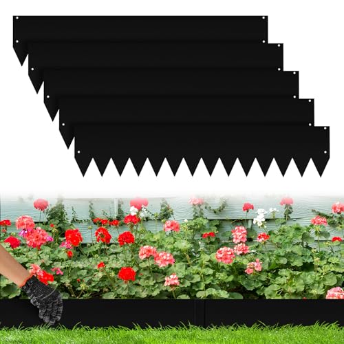 Vkechh Rasenkante Metall,Beeteinfassung Metall,mit Dornen für einfache Bodeninstallation 100x20cm Mähkante Palisade Gartenbeet, Schwarz Länge 10m - Höhe 20cm von Vkechh