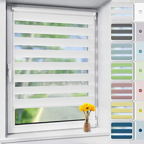 Vkele Doppelrollo Klemmfix, Rollos für Fenster ohne Bohren, 75x140cm(BxH) Weiß, Duo Rollo Klemmrollo Fensterrollo Sonnenschutzrollo Easyfix, lichtdurchlässig & verdunkelnd von Vkele