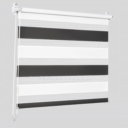 Vkele Doppelrollo Klemmfix ohne Bohren, 60x140cm(BxH) Schwarz-weiß, Duo Rollo Zebrarollo Fensterrollo für Fenster und Tür, Lichtdurchlässig Verdunkelnd, Seitenzugrollo Sonnenschutz Sichtschutz von Vkele