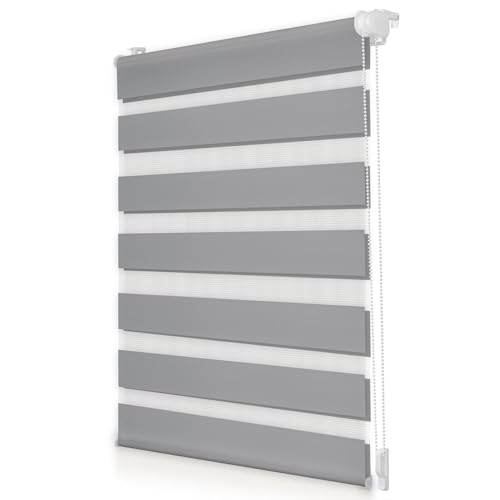 Vkele Doppelrollo Klemmfix ohne Bohren, 65x120cm(BxH) Weiß -anthrazit-aubergine, Duo Rollo Zebrarollo Fensterrollo für Fenster und Tür, Lichtdurchlässig Verdunkelnd von Vkele