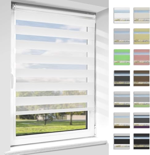 Vkele Doppelrollo Klemmfix ohne Bohren, 80x130cm(BxH) Weiß, Duo Rollo Zebrarollo Fensterrollo für Fenster und Tür, Lichtdurchlässig Verdunkelnd, Seitenzugrollo Sonnenschutz Sichtschutz von Vkele