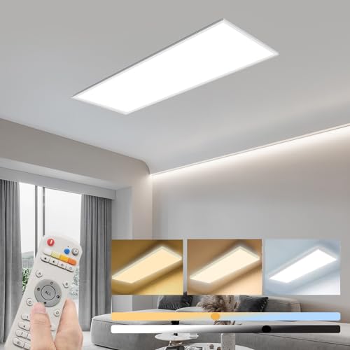 Vkele LED Panel Deckenlampe Dimmbar 100x25cm, 40W 4627lm LED Deckenleuchte mit Fernbedienung, 3 Farbtemperatur (2700K-6500K) LED Deckenleuchte Flach für Wohnzimmer, Büro, Studio von Vkele