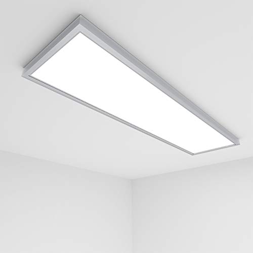 Vkele LED Panel Deckenleuchte 120x30cm Neutralweiß 4000K, 48W, 5500 lumen, Silberrahmen, Panelleuchte, Deckenlampe, Büroleuchten mit Montagerahmen Aufbaurahmen Silber für Schlafzimmer, Büro von Vkele