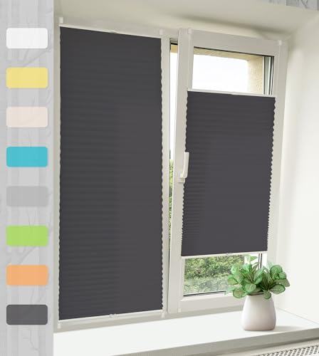 Vkele Plissee ohne Bohren klemmfix Jalousie (Anthrazit, B105cm x H130cm) Faltrollo Sichtschutz und Sonnenschutz Lichtdurchlässig Rollo für Fenster & Tür von Vkele