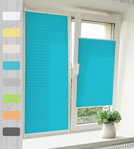 Vkele Plissee Klemmfix Faltrollo ohne Bohren (Blau, B45cm x H120cm) Sichtschutz und Sonnenschutz, Plissee Rollo Jalousie für Fenster und Tür von Vkele