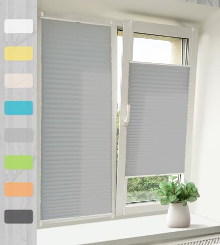 Vkele Plissee Klemmfix Faltrollo ohne Bohren (Hellgrau, B40cm x H150cm) Sichtschutz und Sonnenschutz, Plissee Rollo Jalousie für Fenster und Tür von Vkele